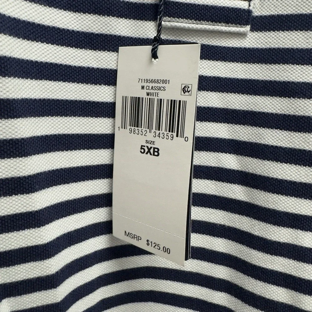 Polo Ralph Lauren NEW Mens 5XB Big White/Blue Striped Pique Knit Pony Polo Shirt